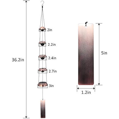 Temple Red Copper Wind Chimes, 3 Bells - Feng Shui Chimes for Garden Outdoor and Porch