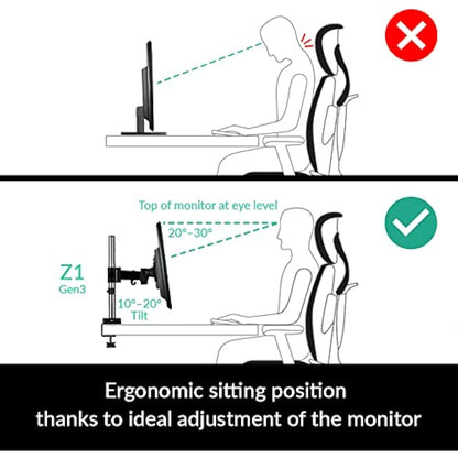 ARCTIC Z1 (Gen 3) - Desk Mount Single Monitor Arm, Monitor stand for up to 34"/38'' Ultrawide, up to 15 kg (33 lbs), Easy Monitor Mount Adjustment - Matt black