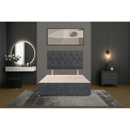 Bed Centre Charcoal Plush Fabric Divan Base Plus Matching Headboard3ft 4ft 4ft6 5ft 6ft (5FT (King))