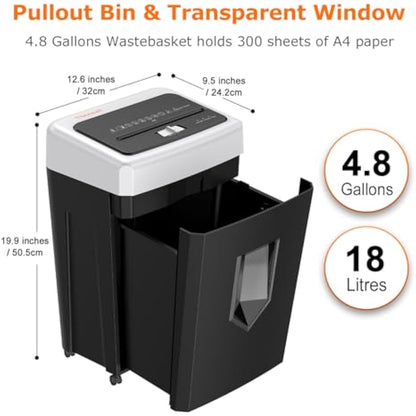 Bonsaii 15-Sheet Cross Cut Paper Shredder for Office, Heavy Duty Shredder for CD/Card, 30-Minute Working Time, 60dB Quiet Shredder with Jam Proof System, 18L Pullout Bin, C169-B (Overall Packaging)