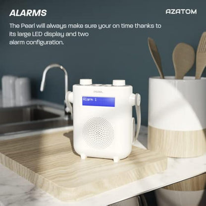 DAB/DAB+ & FM Digital Shower Radio | Bluetooth | IPX5 Waterproof Technology | Rechargeable Battery | Perfect for Home, Bathroom or Outdoors | AZATOM Pearl (White)