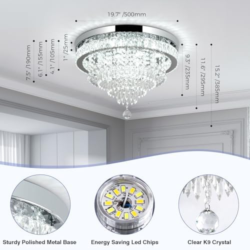 RHEAFON Dimmable Chandelier Crystal Ceiling Light with Remote Crystal Chandeliers Modern Chandelier Ceiling Light for Living Room Bedroom Hallway Home Studio