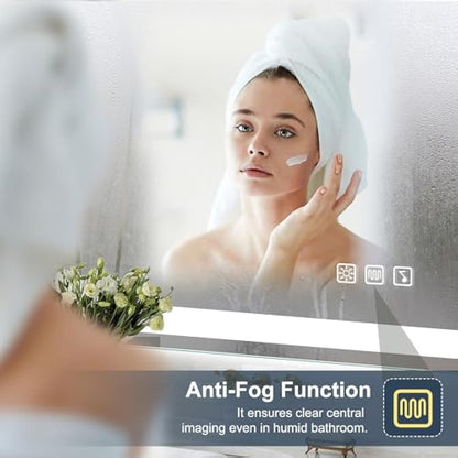 S'bagno Bluetooth-Bathroom-Mirror-with-LED-Lights 700x500mm, LED-Bathroom-Mirror with Defogging Mat, 3000K-6500K, Dimmable, Memory, HD Tempered Glass, IP44 Waterproof, Horizontal/Vertical