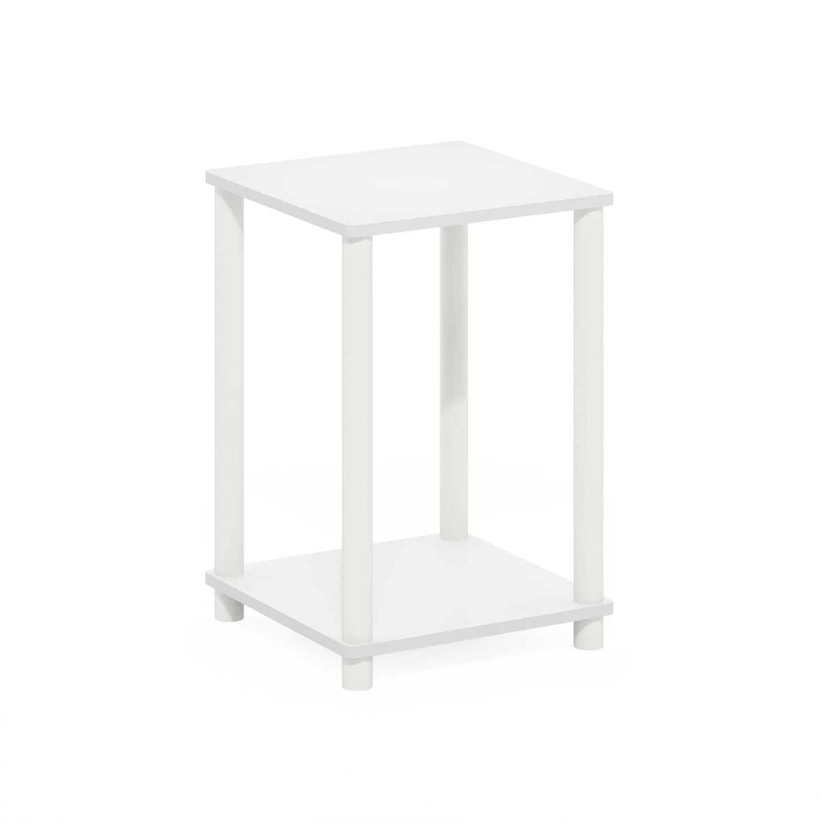 Furinno TURN-N-TUBE Side Table, 2-Tier End Table with Open Shelf, Toolless Night Stand, Bedside Table, for Living Room, Bedroom, White/White