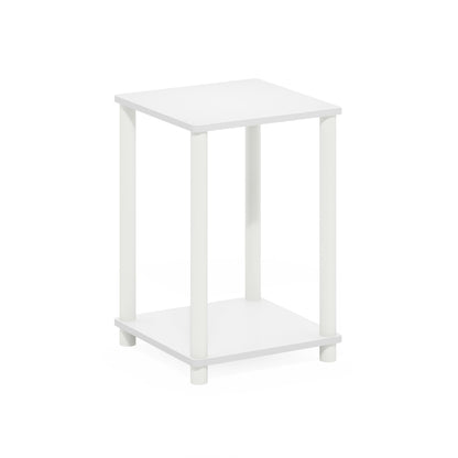 Furinno TURN-N-TUBE Side Table, 2-Tier End Table with Open Shelf, Toolless Night Stand, Bedside Table, for Living Room, Bedroom, White/White