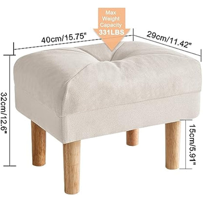 YMYNY Foot Stool, Ottoman Small, Chair with Sponge Padded Seat, Footrest, Shoes Changing Wooden Stool for Living Room, Bedroom, Entryway, 40×29×32CM, Beige HBD023M