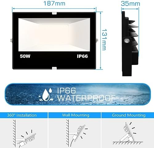 Mobri LED Floodlight Outdoor with Alexa, Smart Flood Lights Colour Changing APP Control, 50W 5000LM Bluetooth, Warm White+1600 Million RGB Colours, No WiFi No Hub, IP66 UK 3-Plug, 2 Pack