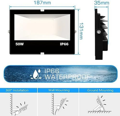 Mobri LED Floodlight Outdoor with Alexa, Smart Flood Lights Colour Changing APP Control, 50W 5000LM Bluetooth, Warm White+1600 Million RGB Colours, No WiFi No Hub, IP66 UK 3-Plug, 2 Pack