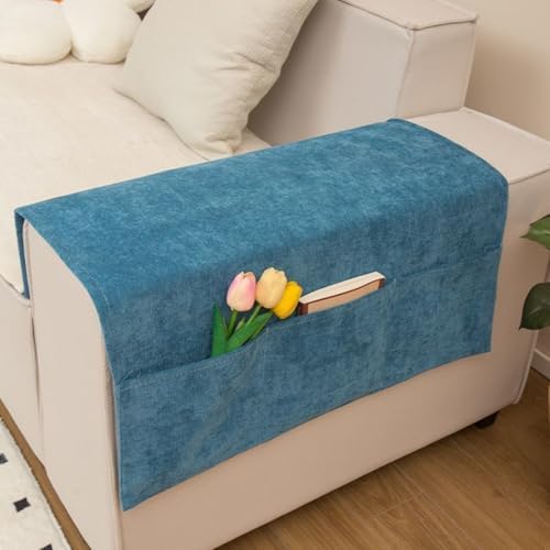 JIAHG Luxurious Chenille Sofa Armrest Organizer with 3 Side Pockets Universal Couch Armchair Caddy Storage Bag Armrest Cover Tidy Table Space Saver