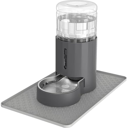 JUNSPOW Cat Water Dispenser with Placemat and Stainless Steel Bowl, Automatic Gravity Water Dispenser for Cats or Small Medium Size Dogs, Large Capacity, Easy to Clean and Safe for Pets (4L)