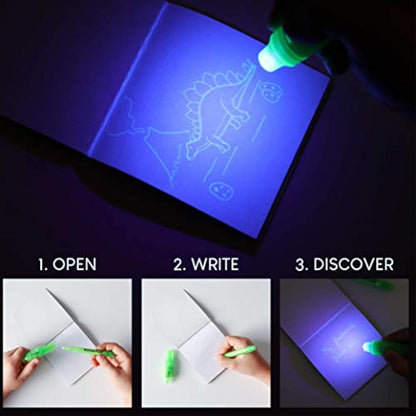 BONNYCO Invisible Ink Pen and Notebook, Pack 32 Dinos Party Bags Filler & Pinata Toys | Dinos Birthday Decorations | Stocking Fillers for Kids Birthday | School Prizes & Gifts for Children