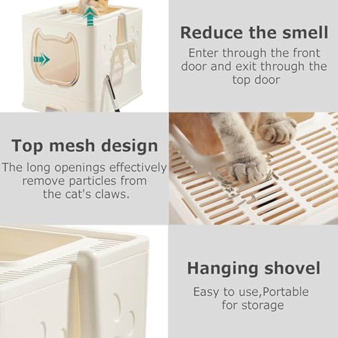 Pawsayes Cat Litter Tray Litter box with Lid for Medium and Small Cats, Foldable Top Entry Kitten Litter Box with Drawer Pan and Scoop
