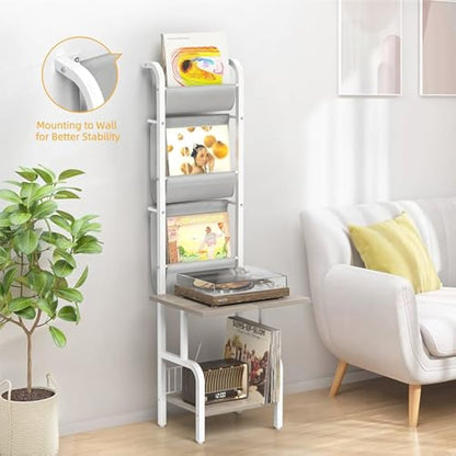 Bikoney Vinyl Record Storage with Player Stand, Turntable Stand and Display Shelf for Up to 200 Albums, Vinyl Record Holder Cabinet with Wall Mount for Living Room or Bedroom White