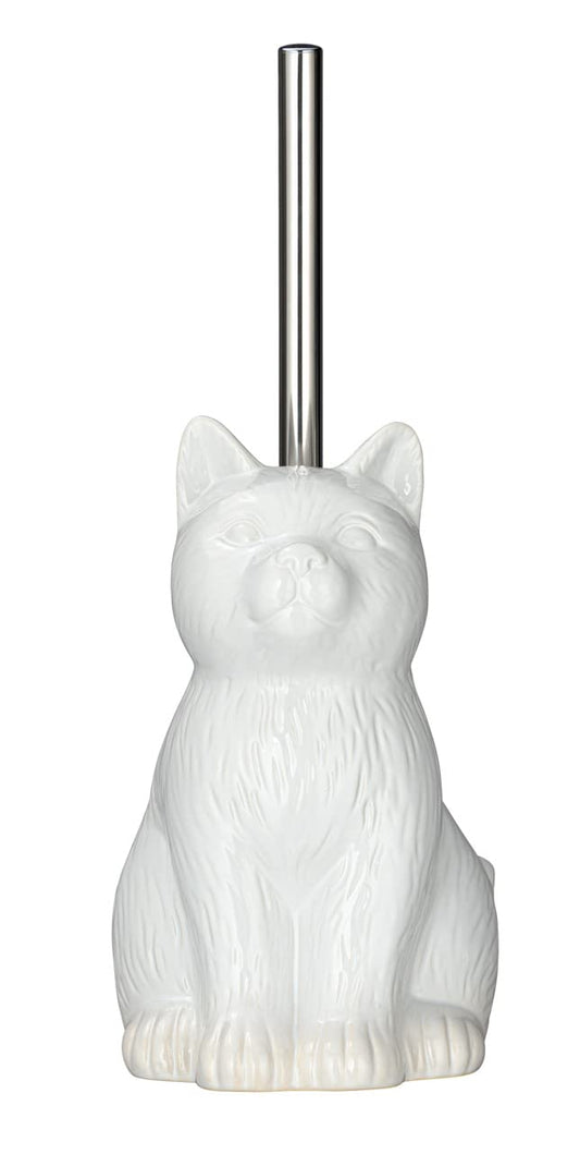 WENKO Cat Toilet Brush Holder, Ceramic, White, 22 x 17 x 14 cm