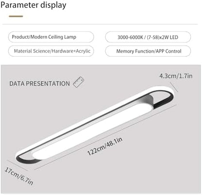 Naroume Modern Smart LED Linear Ceiling Lights Dimmable LED Ceiling Lamp with Remote Control 4ft Acrylic Flush Mount Ceiling Lighting Fixtures for Living Room Kitchen Dining Room (6-58) x2W (122CM)