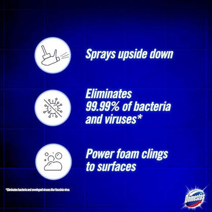 Domestos Power Foam Citrus Blast Upside Down Spray bleach-free toilet & bathroom cleaner eliminates 99.99%* of germs 6x 450 ml