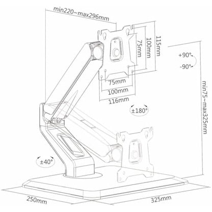 PureMounts Touchscreen Mount for Monitors with 43-81 cm (17-32 Inches) VESA 75 x 75 to 100 x 100 Fully Moveable Maximum Load 10 kg Black