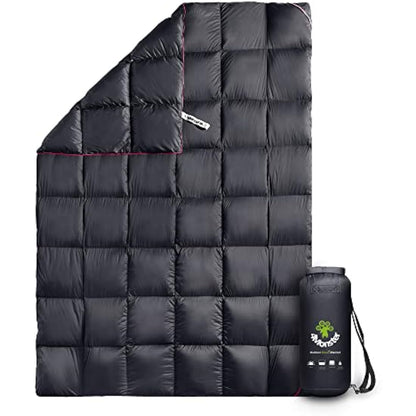4Monster Down Blanket lightweight, Compact Outdoor Camping Blanket Super Warm, Waterproof Packable Blanket for Travel, Picnics, Camping, Hiking (Grid-black, S: (127 * 178 cm))