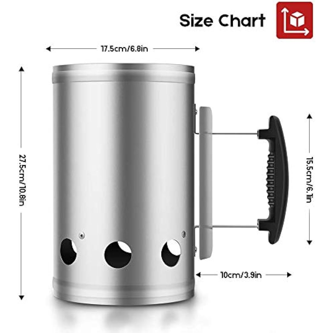BEAU JARDIN Charcoal Chimney Starter Grill Can Barbecue BBQ Galvanized Steel Chimney Lighter Basket Outdoor Cooking Quick Rapid Fire Briquette for Grilling Camping Accessories 17.7 x 28cm/7x 11in