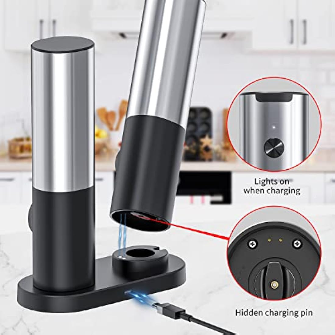 CIRCLE JOY Electric Pepper Grinder Set, Stainless Steel Spice Grinder with Ceramic Grind and Adjustable Coarseness, USB Rechargeable Salt Mills, No Pepper or Salt Included