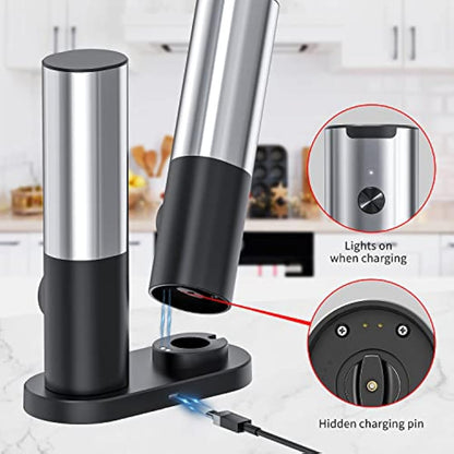 CIRCLE JOY Electric Pepper Grinder Set, Stainless Steel Spice Grinder with Ceramic Grind and Adjustable Coarseness, USB Rechargeable Salt Mills, No Pepper or Salt Included