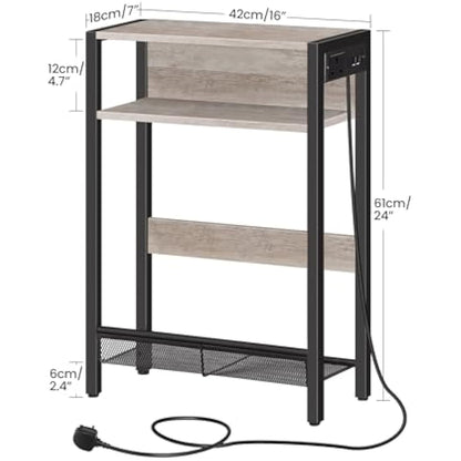 CHOEZON Side Table with Charging Station, Narrow End Table, Slim Nightstand for Small Space, Skinny Beside Table with Storage, for Living Room, Bedroom, Greige and Black DTBZ05KBH