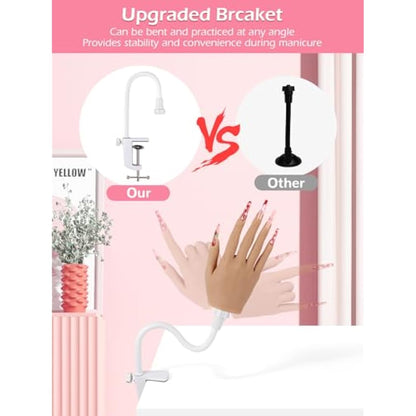 Adonafy Practice Hand for Acrylic Nails - Silicone Nail Practice Hand - Flexible Nail Hand Practice Model for Beginners - Bendable Fake Hand for Professional Salons Home DIY Nail Art, Natural