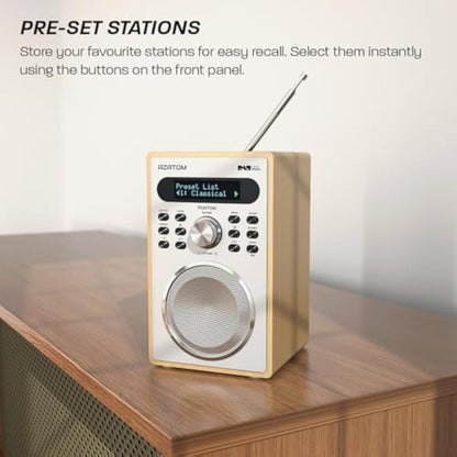 DAB/DAB+ & FM Digital Radio | Simple Controls | Dual Alarms & Sleep Timer | Mains Powered | Bluetooth | USB Device Charging | Perfect for Home, Office or Outdoors | AZATOM Foxton FX2 (Oak)