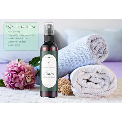 Natural Room & Linen Spray, A2 Charm, Made with Essential Oils & Natural Vegan Ingredients - Freshen Your Space with the Bright Long Lasting Aroma - Non-Toxic and Eco-Friendly, Essential Oil Blend