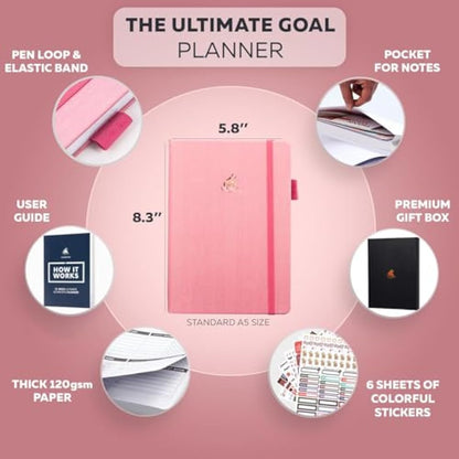 Clever Fox Ultimate Achiever’s Goal Planner - Focus & Productivity 90 Day Journal. Daily Weekly Monthly Planner Organizer & Hourly Schedule Notebook - Undated, Hardcover, A5 Size, Light Pink