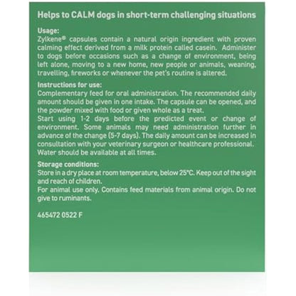 Zylkene Calming Supplements for Medium Dogs (10 to 30kg) 225mg | Promotes Relaxation | Helps Pets cope with short-term challenging situations: Loud Noises | Easily administered | 20 capsules