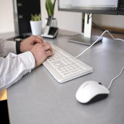 CHERRY KC 1000, Wired Keyboard, EU Layout (QWERTY), Plug & Play via USB Port, Flat Design, Whisper-Quiet Keystrokes, White-Grey