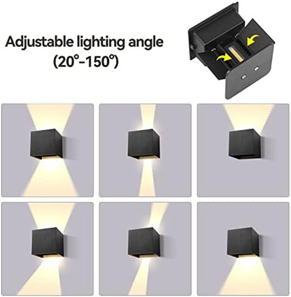 CANMEIJIA Outdoor Wall Lights 12W, Waterproof IP65 LED Outside Wall Lights Adjustable Beam Aluminum Black Indoor Wall Lamp 3000K Warm White for Garden Bathroom Bedroom Living Room Kitchen (4 Pack)