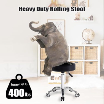 Antlu Massage Stool Chair on Wheels for Beauty Kitchen Salon Home Office, Adjustable High Rolling Swivel Stool (Black)