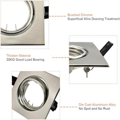 HiBay 10x GU10 Downlights Recessed LED Ceiling Lights Kitchen Spotlights Square Brushed Chrome Spot Light Fittings 240V