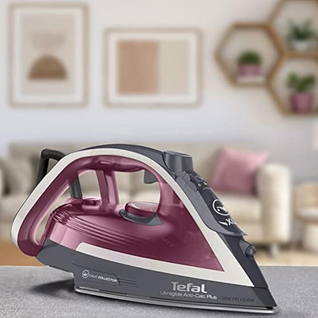 Tefal Ultraglide Steam Iron, 210 g/min Steam Boost, 50 g/min Continuous Steam, 250 ml Water Tank, 2800W Power, Non-Stick Durilium Soleplate, Auto Off, Anti-drip, Anti-Scale, Grey & Purple, FV5872