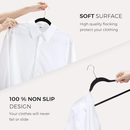 HOUSE DAY Black Velvet Hangers 60 Pack-Premium Clothes Hangers Non-Slip Felt heavy Duty Coathanger, Durable Suit Hanger for Space Saving, No Hanger Marks 360 Rotating (Tranquil Black)