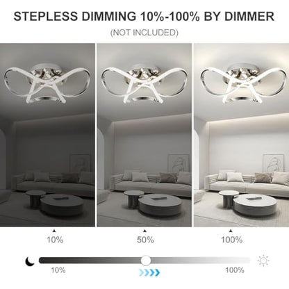 AUROLITE AL1016D Contemporary LED Chrome Semi Flush Ceiling Light, 36W 2200LM, Dimmable, 4000K Cool White, Modern Swirl Design, Ideal for Lounge, Living Room and Bedroom, 36 W