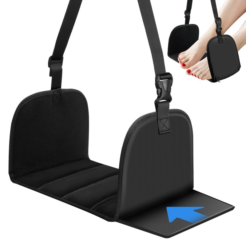 Flintronic Airplane Footrest, Portable Plane Foot Hammock, Travel Essentials Hammock with Support Plates, No Feet Clashing