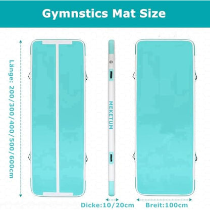MEKETUM Air Tumble Track Gymnastic Mat Inflatable 6.6ft 10ft 13ft 16ft 4/8 Inch Thickness Gym Tumbling Floor Mats with Air Pump for Home Use/Cheerleading/Yoga/Dance/Water Fun