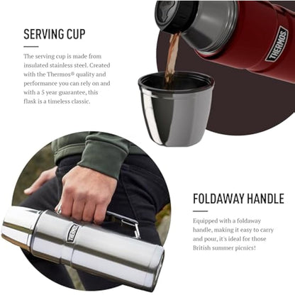 Thermos - Stainless King Matt Black Travel Flask (1.2L) Premium Leak Proof Insulated Tea & Coffee Flask for Hot & Cold Drinks, Built-in Cup, Twist-Pour Stopper, BPA-Free, Durable Steel Dishwasher Safe