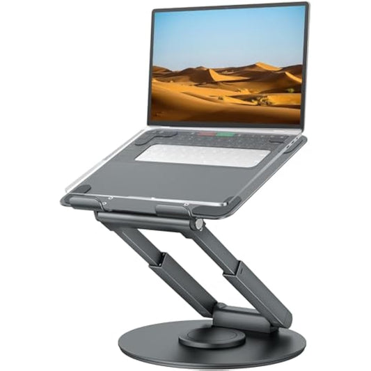 tounee Telescopic Laptop Stand for Desk with 360° Swivel Base, Sit to Stand, Height Adjustable, Portable Riser Holder for Good Posture, Compatible with MacBook Pro, All Laptops 10-17"-Gray