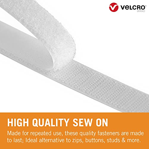 VELCRO Brand | Sew on Fabric Tape | Cut-to-Length Strong Hook & Loop Self Adhesive Tape Perfect for Crafting, Clothing Repairs & Hemming | White |