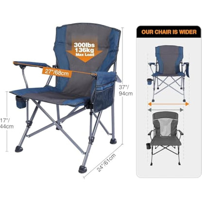 REDCAMP Oversized Folding Camping Chair for Heavy People 200kg, Deluxe Large Heavy Duty Garden Chair for Adults Outdoor Travel Picnic Fishing, Blue