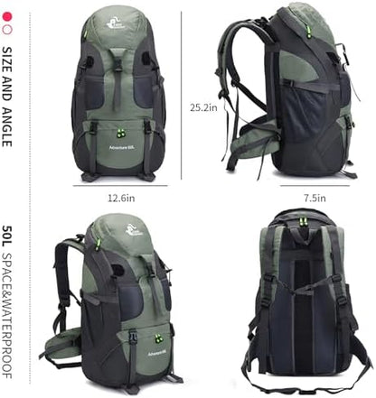 Bseash 50L Hiking Backpack, Water Resistant Lightweight Outdoor Sport Daypack Travel Bag for Camping Climbing Touring