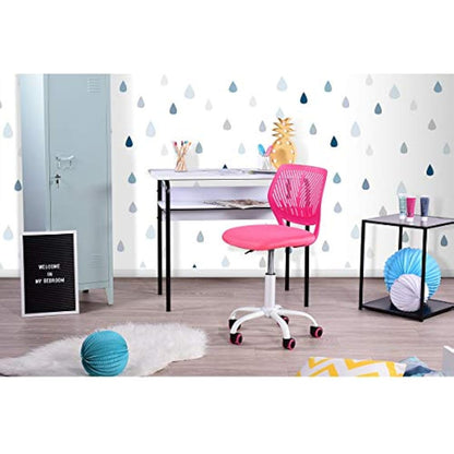 Homy Casa Desk Chair Adjustable Swivel Office Chair Fabric Seat Ergonomic Task Chair without Armrest, Pink