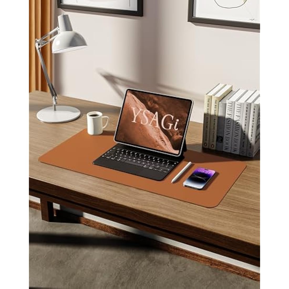 YSAGi Leather Desk Mat, Large Mouse Mat, Non-Slip Desk Pad, Waterproof PU Leather Table Protector Writing Pad for Office and Home (60 x 35 cm, Brown)