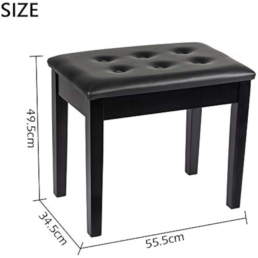 GRANDMA SHARK Piano Stool, Dressing Table Stool, Single Seat Keyboard Bench with Storage Compartment, Soft Faux Leather Padded Seat (Black)