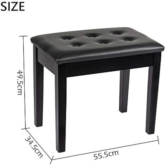 GRANDMA SHARK Piano Stool, Dressing Table Stool, Single Seat Keyboard Bench with Storage Compartment, Soft Faux Leather Padded Seat (Black)