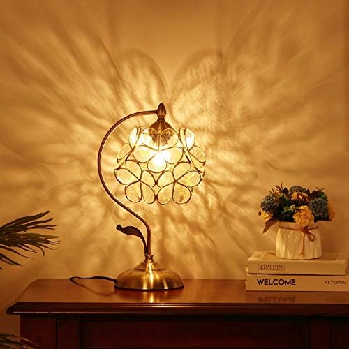 Bieye L30734 Tiffany Style Stained Glass Flower Petal Table Lamp with Brass Base for Home Décor (Clear, 8" Cherry Blossom)